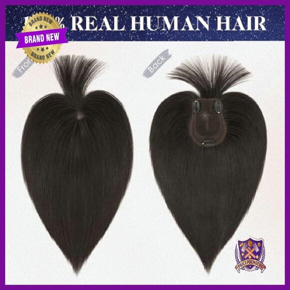 Human Hair Topper with Bangs 12 Inch Lace Base Clip-In Hairpiece main image 6